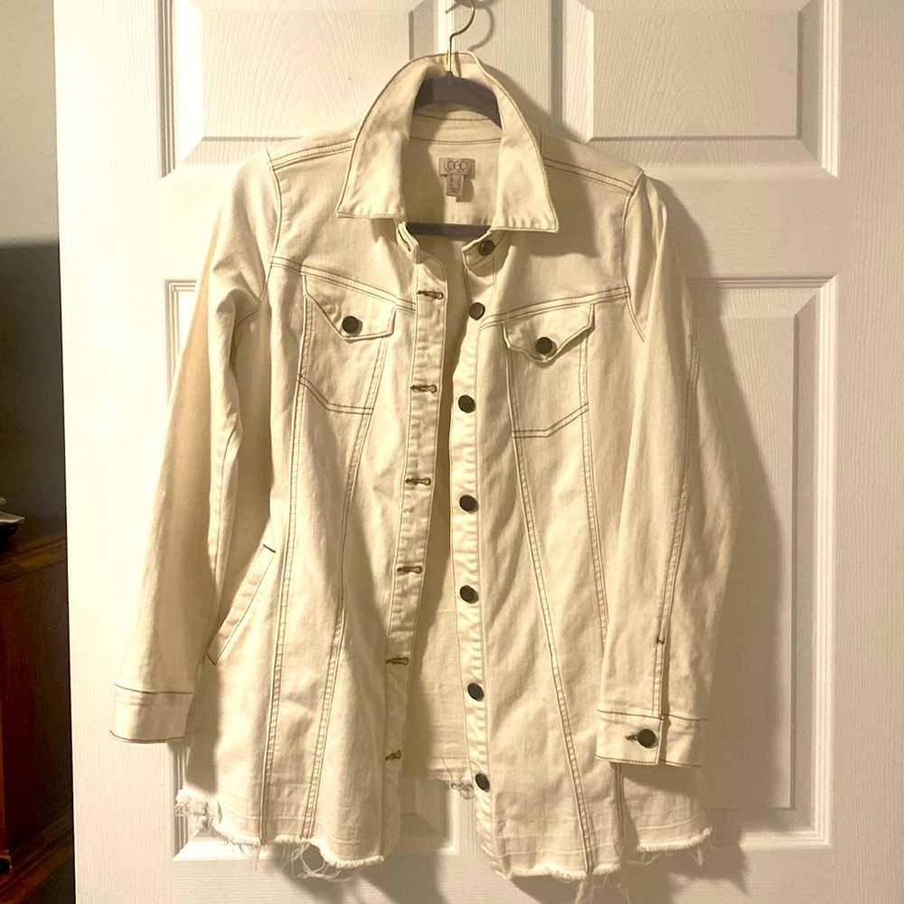 Logo white denim distressed jacket